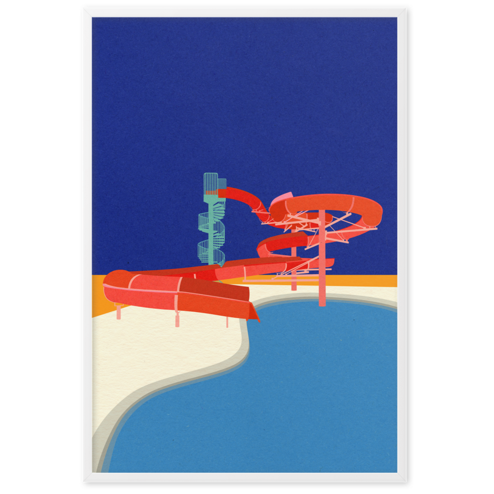 Framed Poster Art Print Illustration – Pool with Water Slide