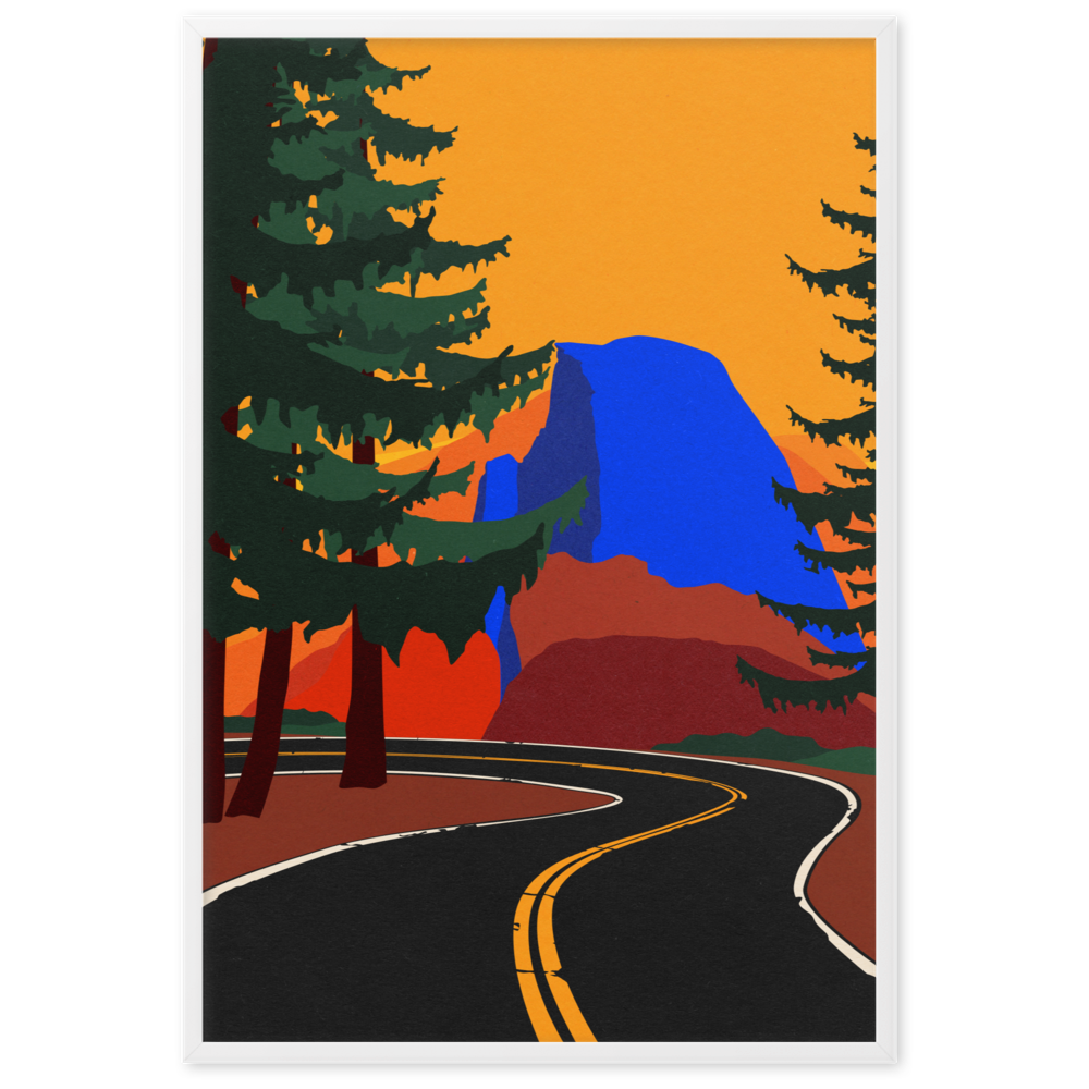 Framed Poster Art Print Illustration – Glacier Point Road with Half Dome