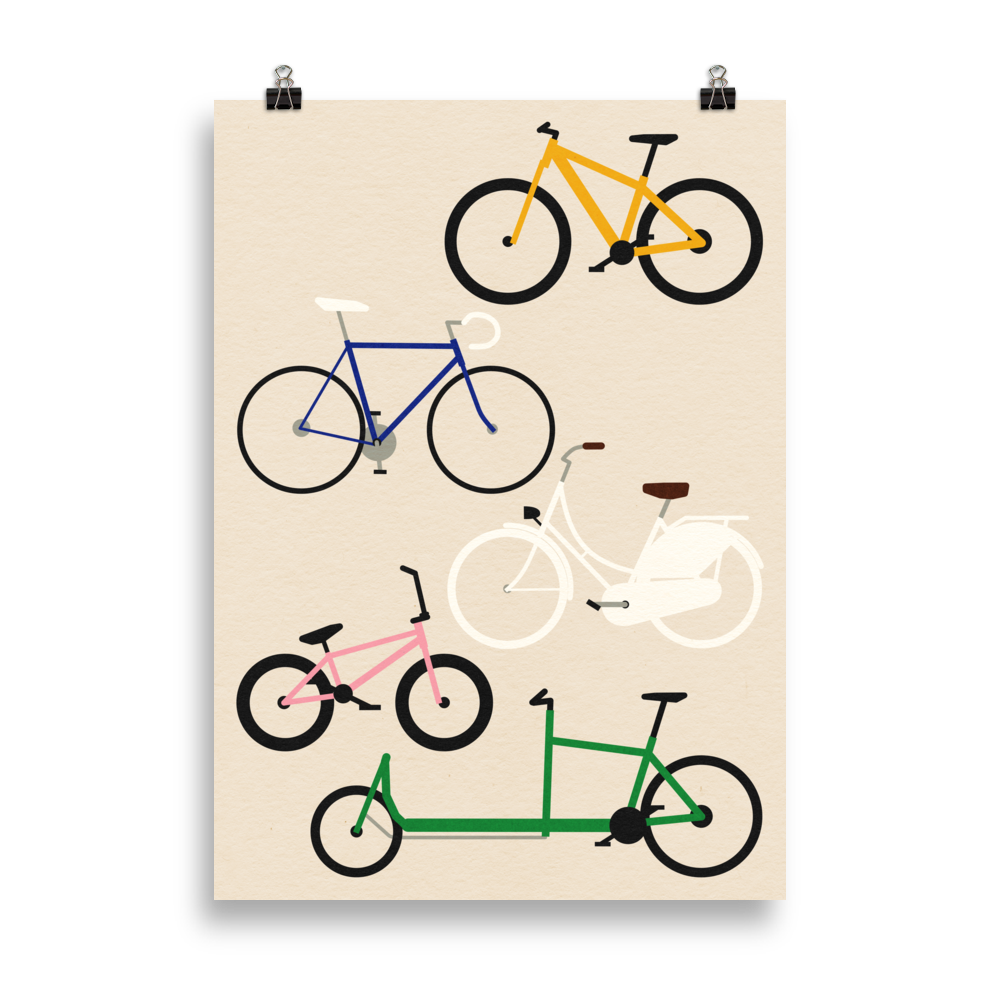 Poster Art Print Illustration – Five Bicycles
