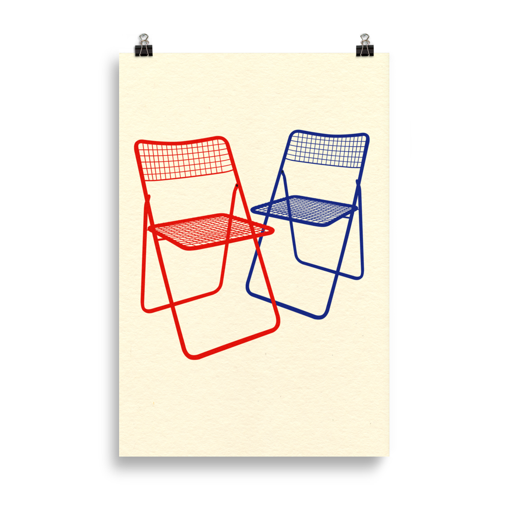 Poster Art Print Illustration – Ted Net Chair Red Blue