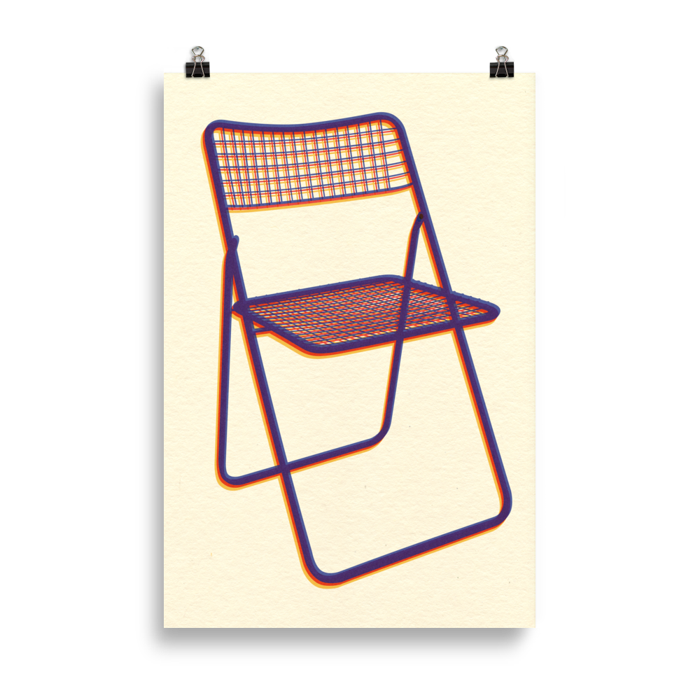 Poster Art Print Illustration – Ted Net Chair Blue Red Yellow