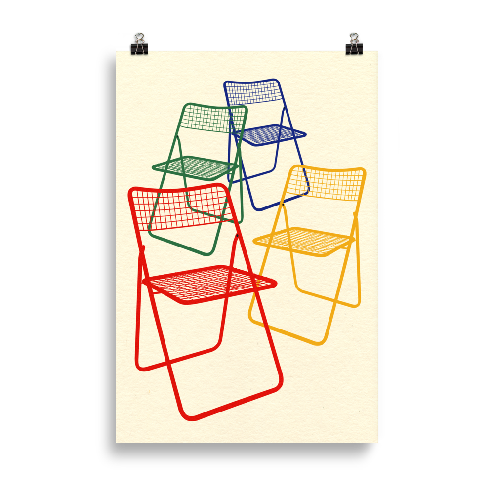 Poster Art Print Illustration – Ted Net Chair Red Yellow Green Blue