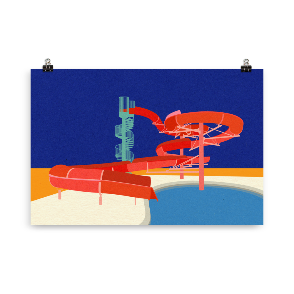 Poster Art Print Illustration – Pool with Water Slide