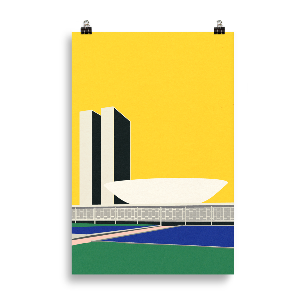 Poster Art Print Illustration – Congresso Nacional Brasilia by Oscar Niemeyer