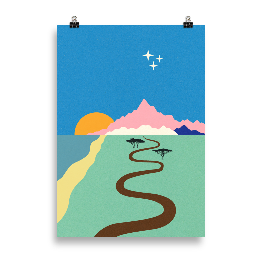 Poster Art Print Illustration – Ocean Mountains Stars