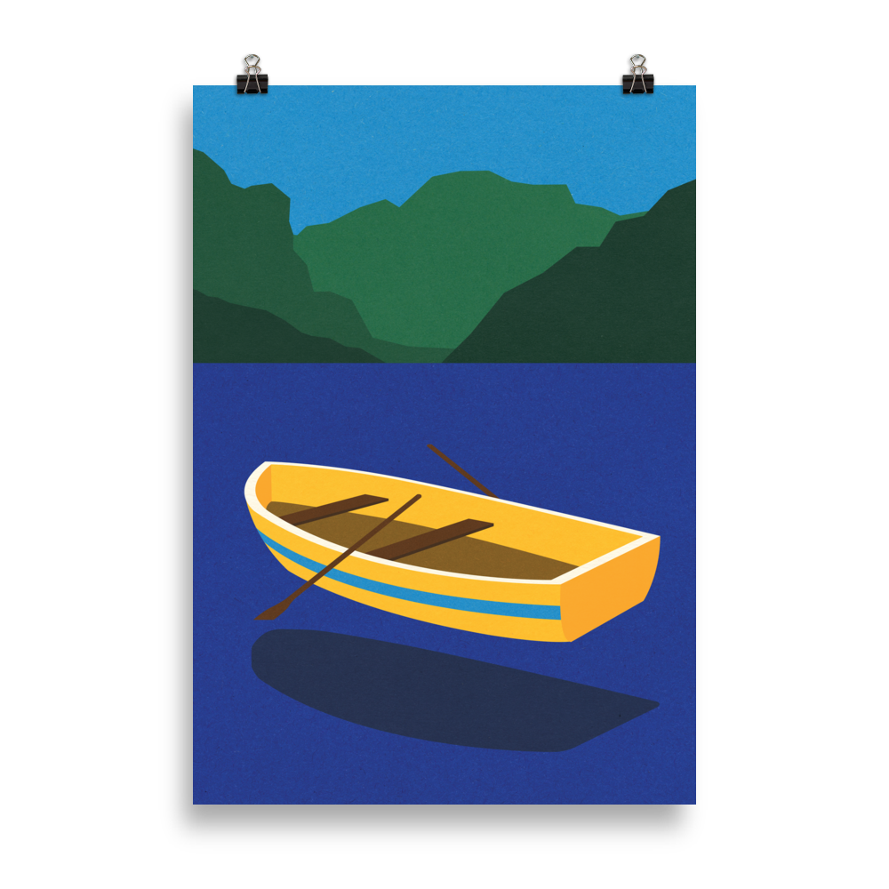 Poster Art Print Illustration – Boat On The Mountain Lake