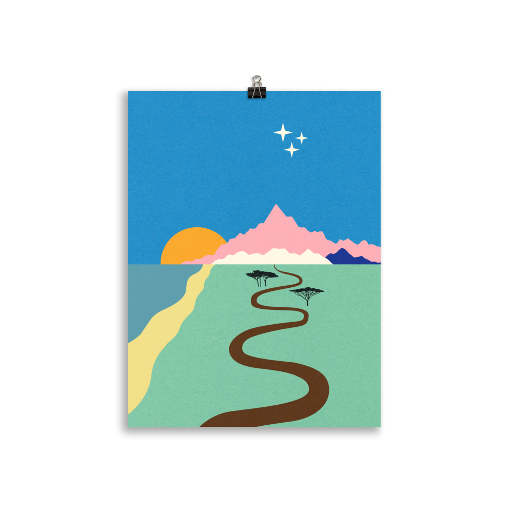 Poster Art Print Illustration – Ocean Mountains Stars
