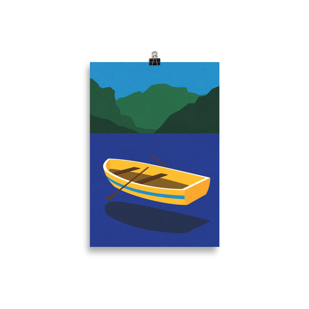 Poster Art Print Illustration – Boat On The Mountain Lake
