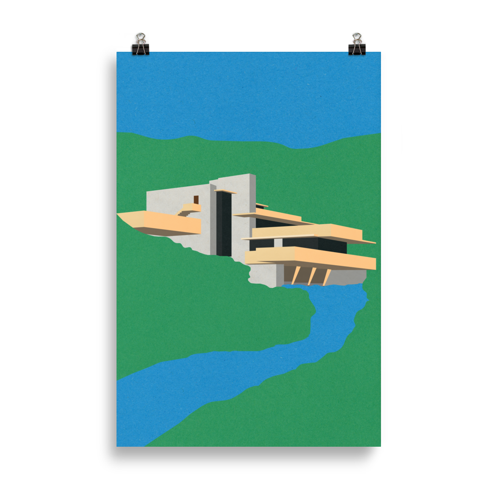 Poster Art Print Illustration – Frank Lloyd Wright Falling Water