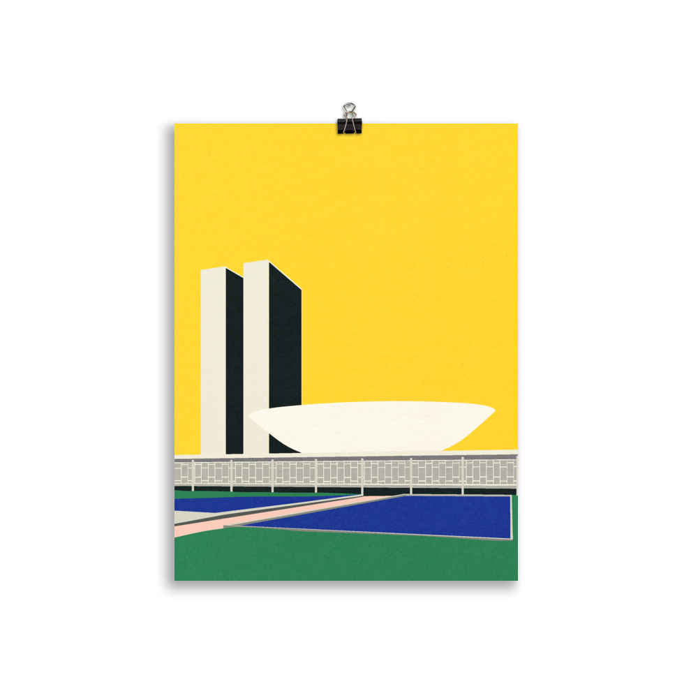 Poster Art Print Illustration – Congresso Nacional Brasilia by Oscar Niemeyer