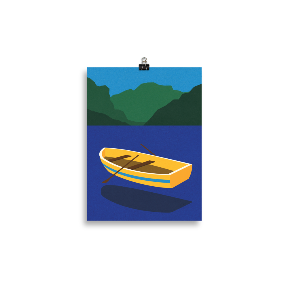 Poster Art Print Illustration – Boat On The Mountain Lake