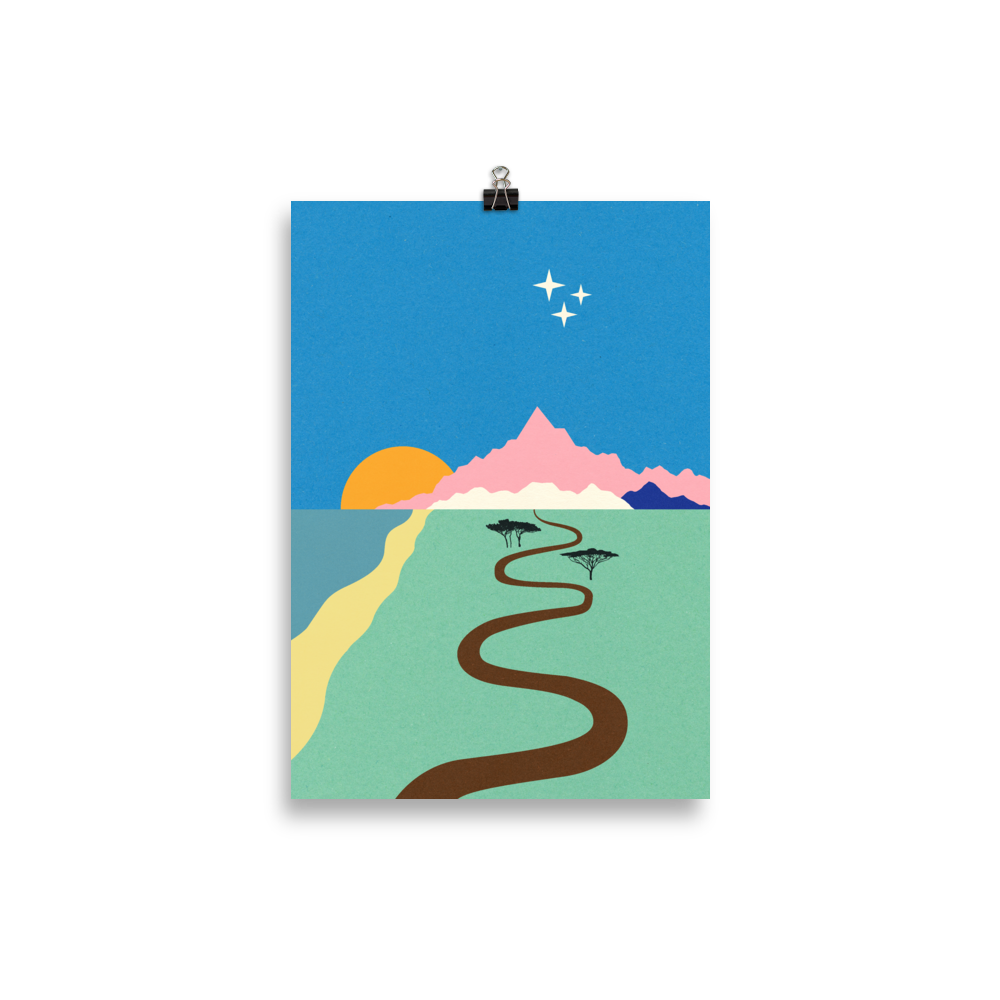Poster Art Print Illustration – Ocean Mountains Stars