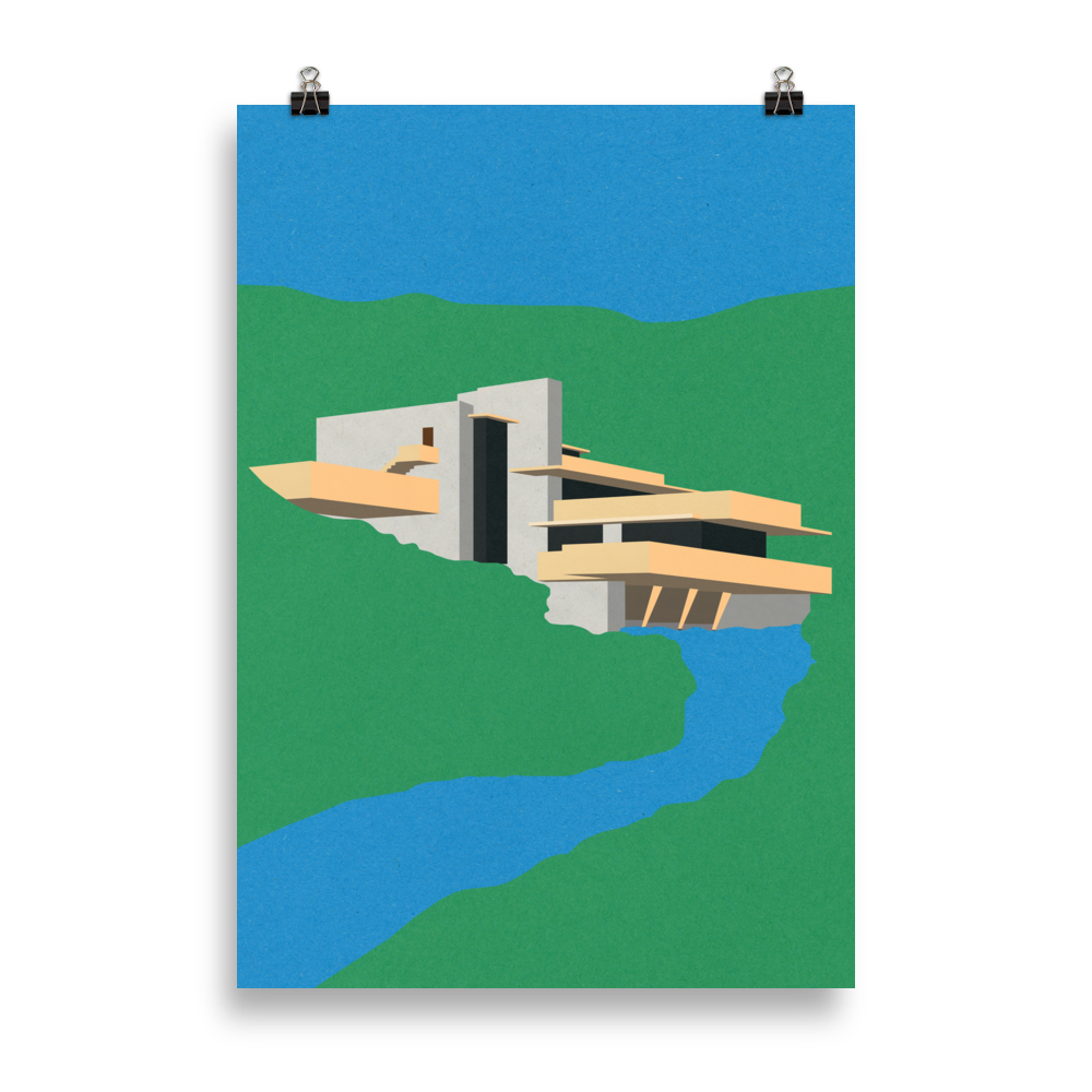 Poster Art Print Illustration – Frank Lloyd Wright Falling Water