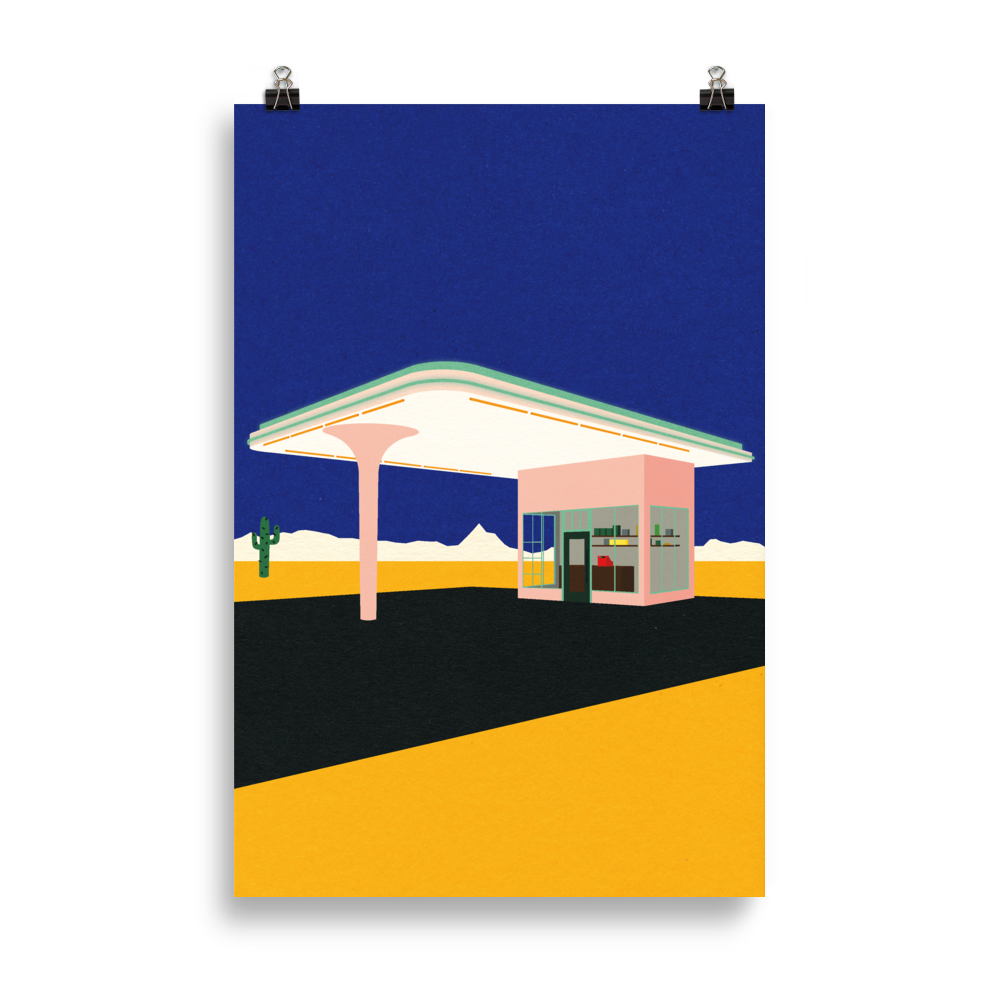 Poster Art Print Illustration – Texas Desert Gas Station