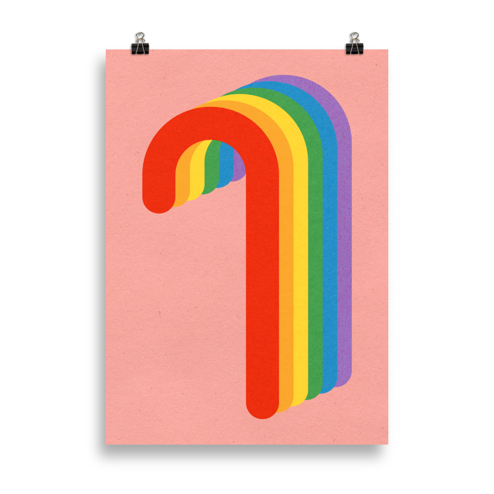 Poster Art Print Illustration – Rainbow Candy Cane