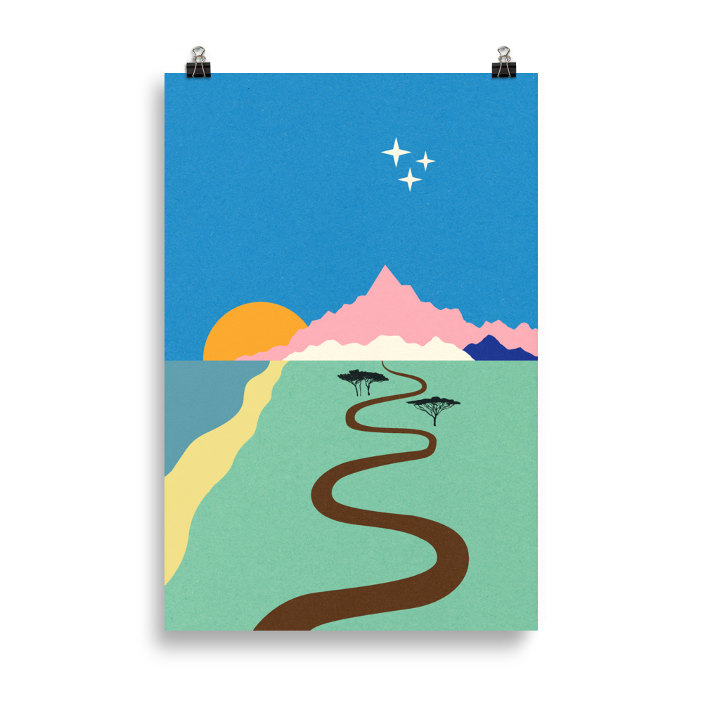 Poster Art Print Illustration – Ocean Mountains Stars