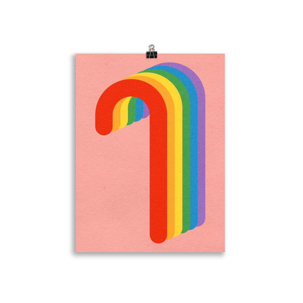 Poster Art Print Illustration – Rainbow Candy Cane
