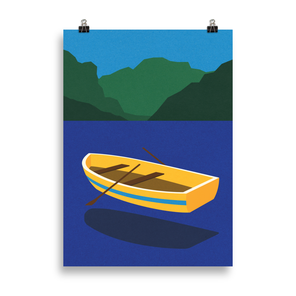 Poster Art Print Illustration – Boat On The Mountain Lake