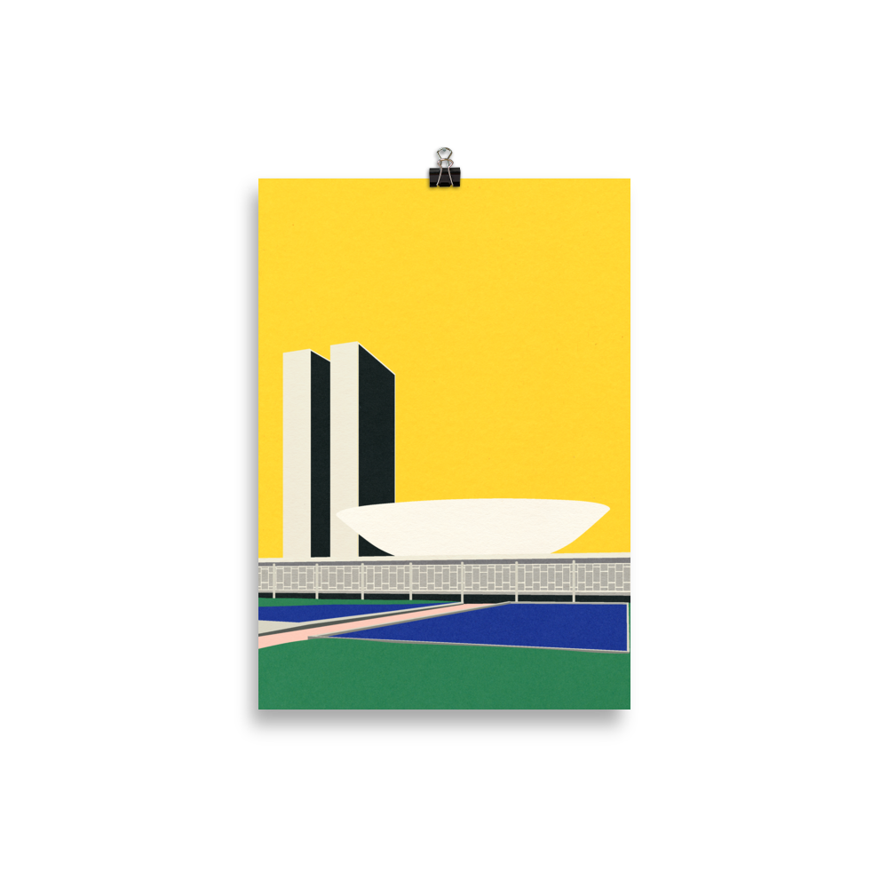 Poster Art Print Illustration – Congresso Nacional Brasilia by Oscar Niemeyer
