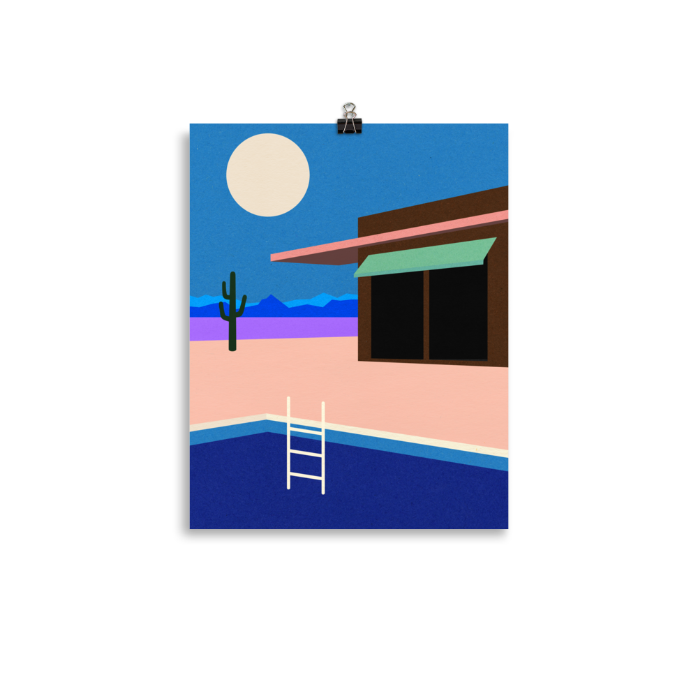 Poster Art Print Illustration – Desert House by Night (in)
