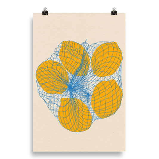 Poster Art Print Illustration – Five Lemons in a net bag (in)