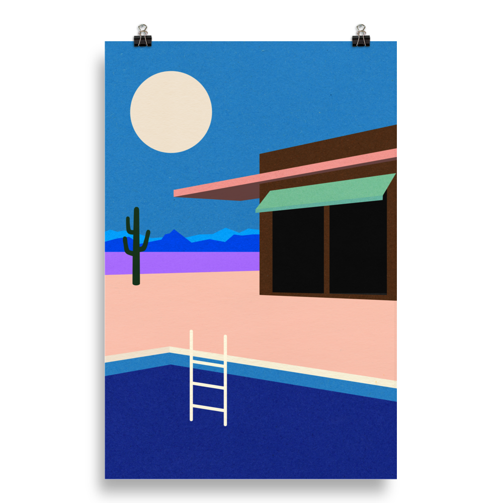 Poster Art Print Illustration – Desert House by Night (in)