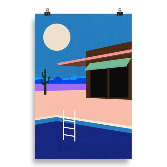 Poster Art Print Illustration – Desert House by Night (in)