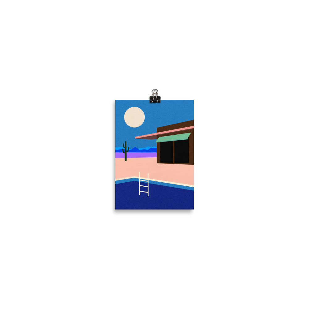 Poster Art Print Illustration – Desert House by Night (in)