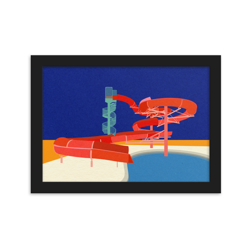 Framed Poster Art Print Illustration – Pool with Water Slide