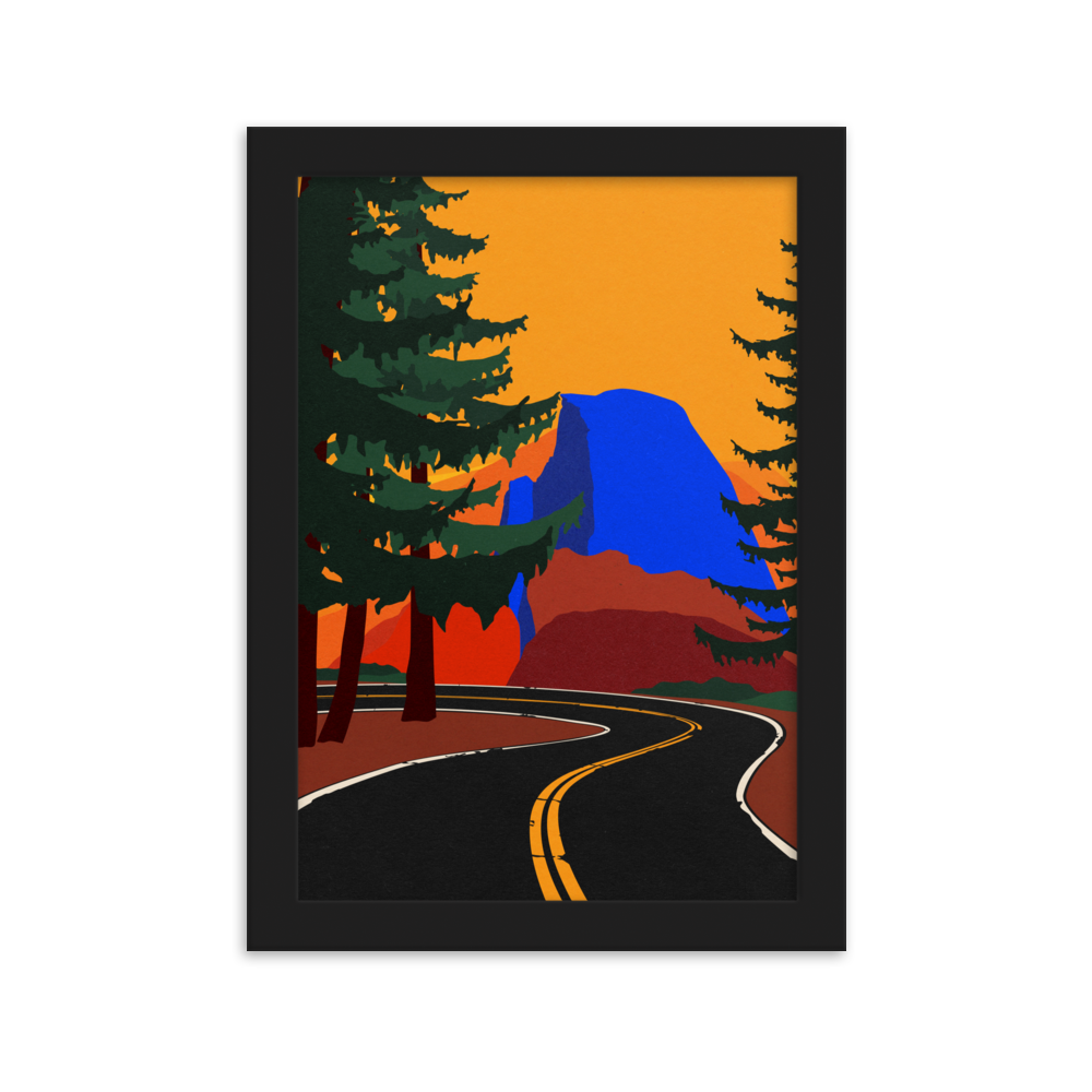 Framed Poster Art Print Illustration – Glacier Point Road with Half Dome