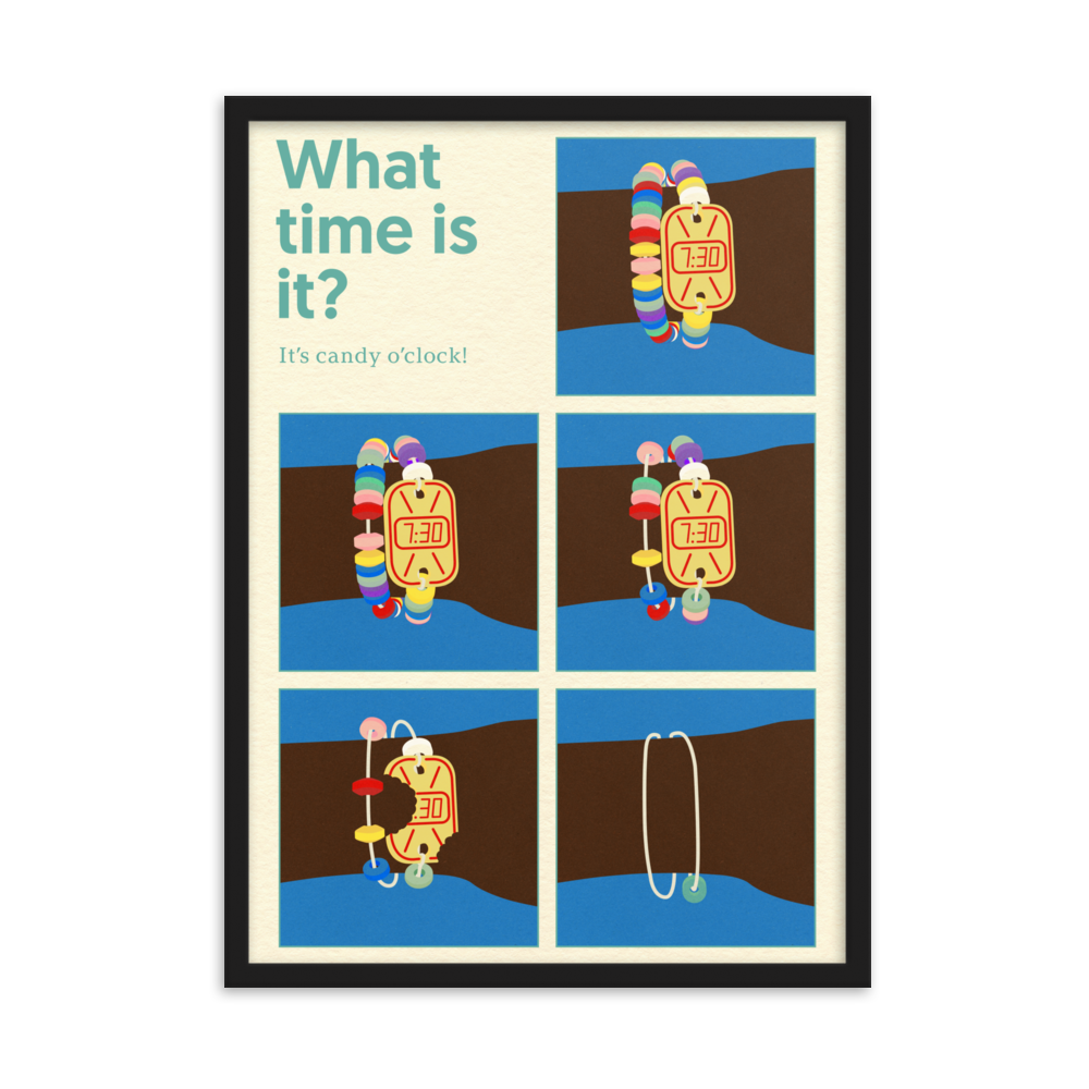 Framed Poster Art Print Illustration – Candy Clock