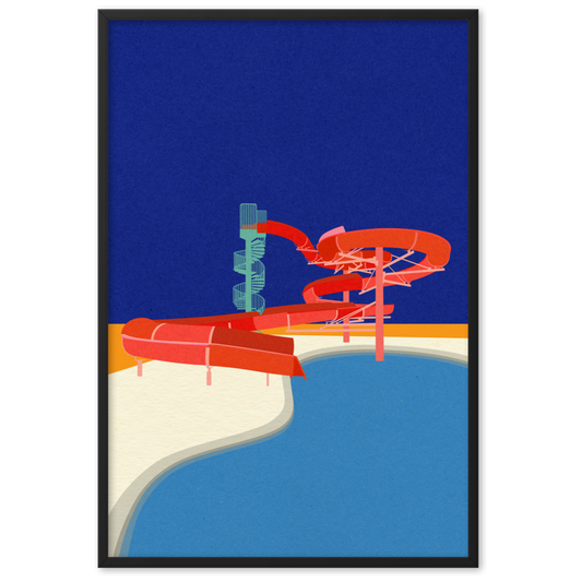 Framed Poster Art Print Illustration – Pool with Water Slide