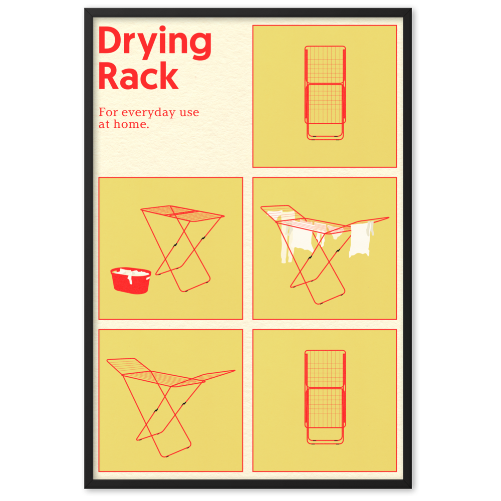 Framed Poster Art Print Illustration – Drying Rack