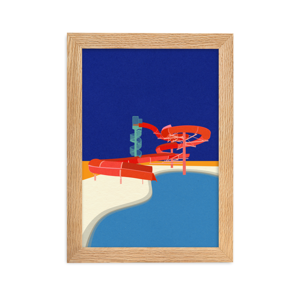 Framed Poster Art Print Illustration – Pool with Water Slide