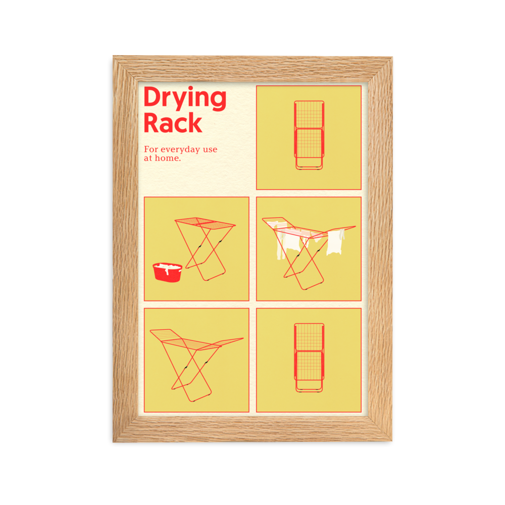 Framed Poster Art Print Illustration – Drying Rack