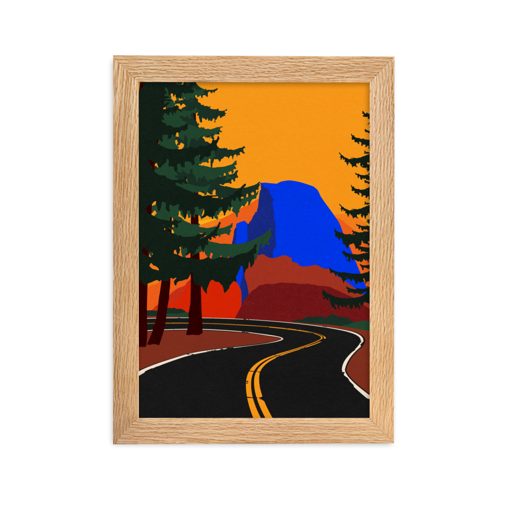 Framed Poster Art Print Illustration – Glacier Point Road with Half Dome