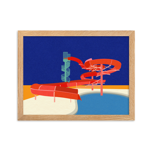 Framed Poster Art Print Illustration – Pool with Water Slide
