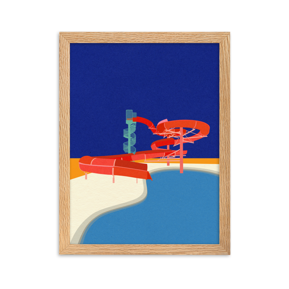 Framed Poster Art Print Illustration – Pool with Water Slide