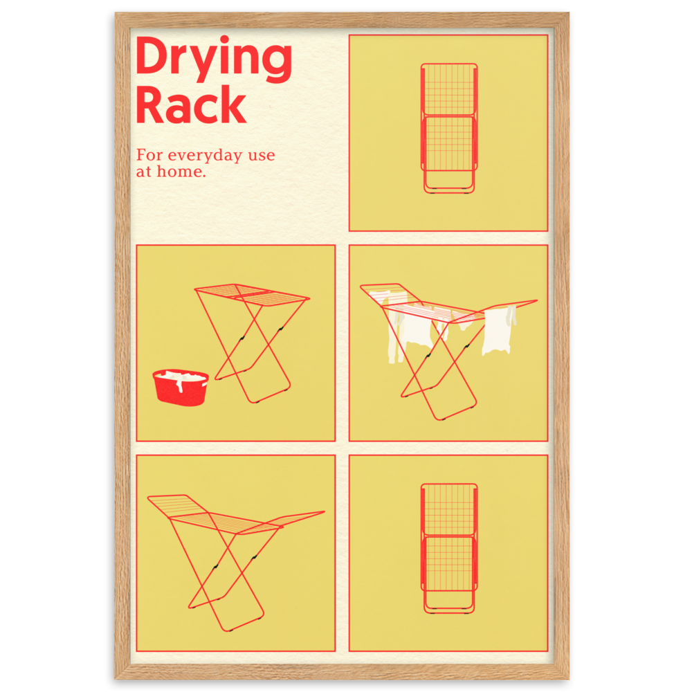 Framed Poster Art Print Illustration – Drying Rack