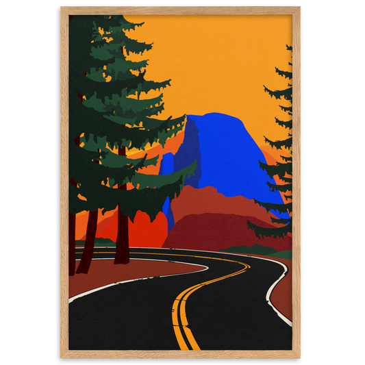 Framed Poster Art Print Illustration – Glacier Point Road with Half Dome