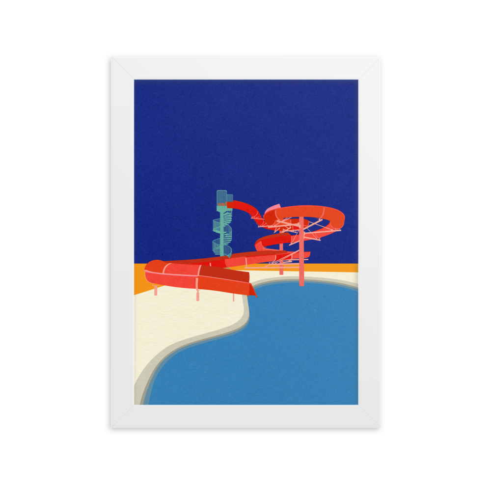 Framed Poster Art Print Illustration – Pool with Water Slide
