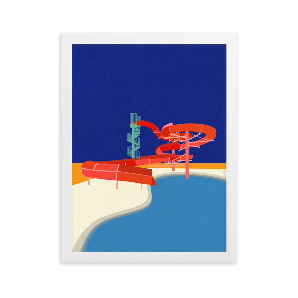 Framed Poster Art Print Illustration – Pool with Water Slide