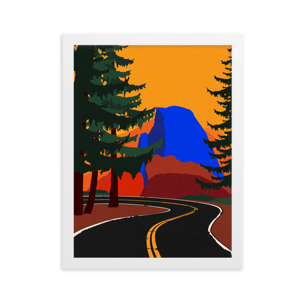 Framed Poster Art Print Illustration – Glacier Point Road with Half Dome