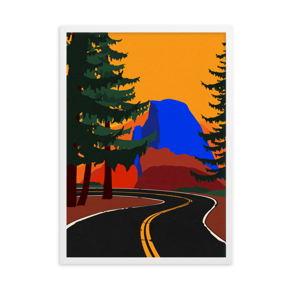 Framed Poster Art Print Illustration – Glacier Point Road with Half Dome