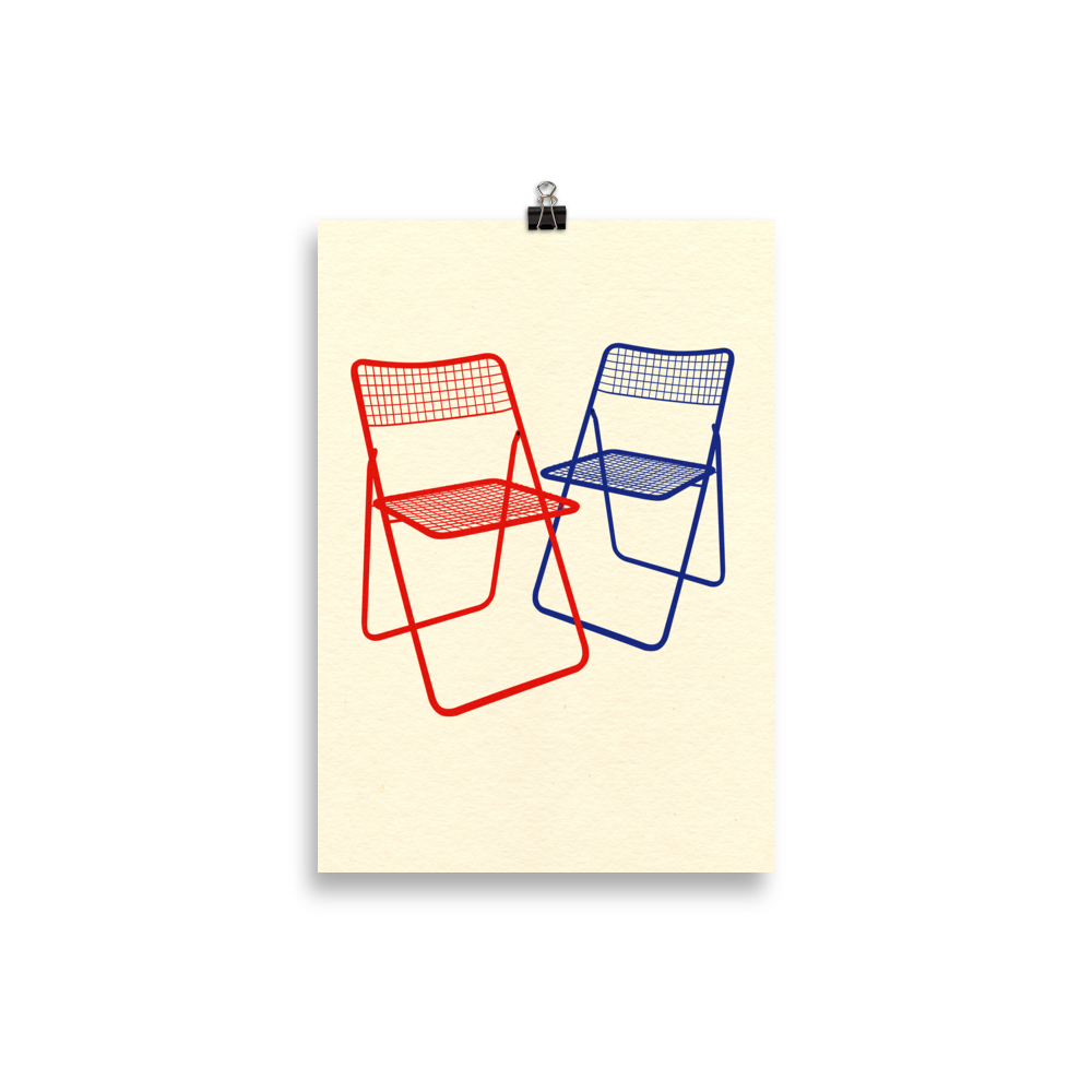 Poster Art Print Illustration – Ted Net Chair Red Blue