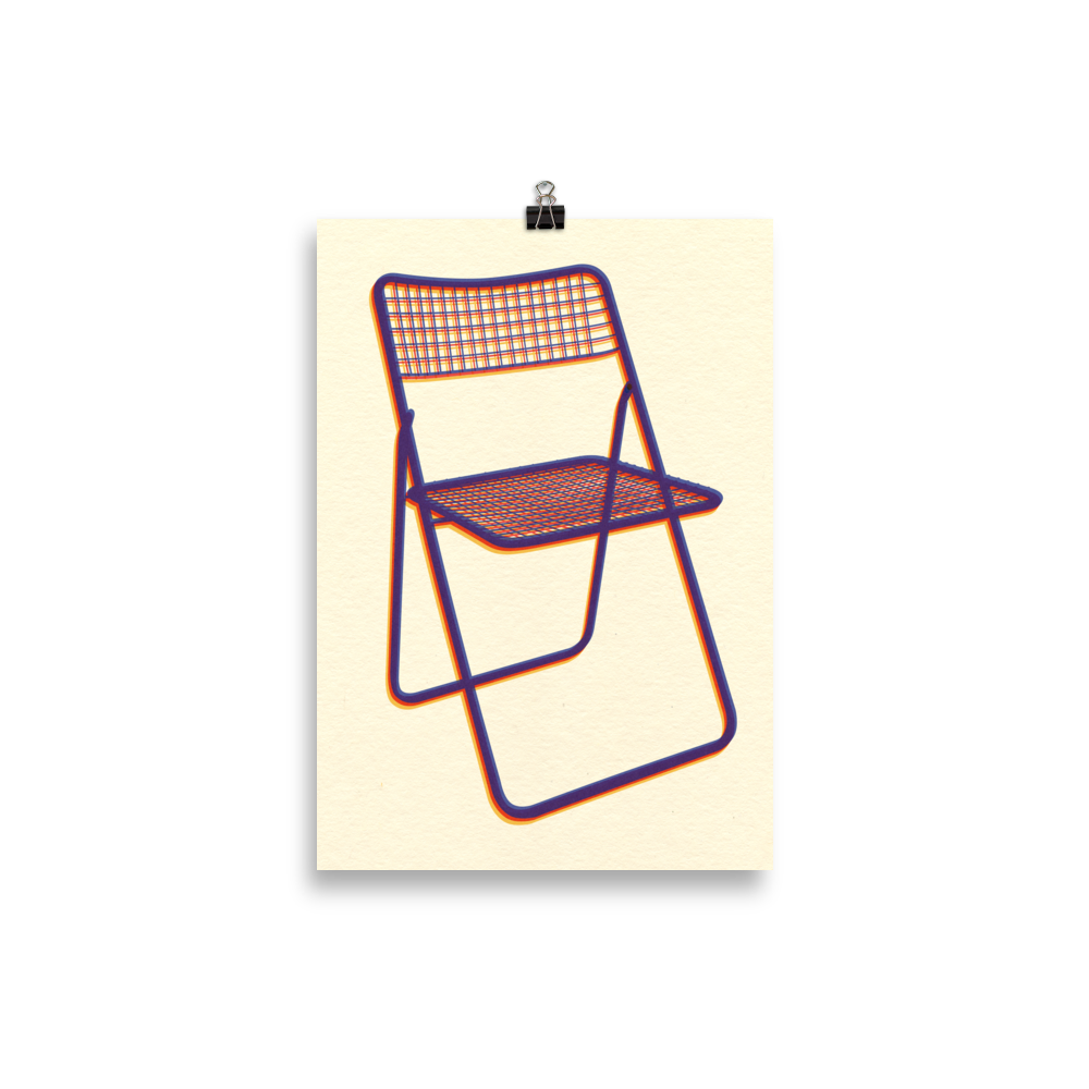 Poster Art Print Illustration – Ted Net Chair Blue Red Yellow