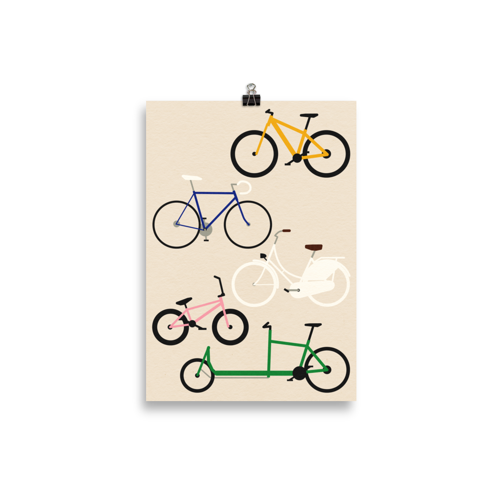 Poster Art Print Illustration – Five Bicycles