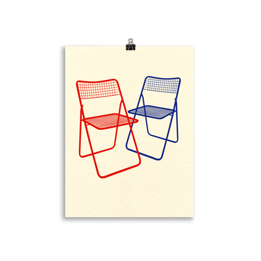 Poster Art Print Illustration – Ted Net Chair Red Blue
