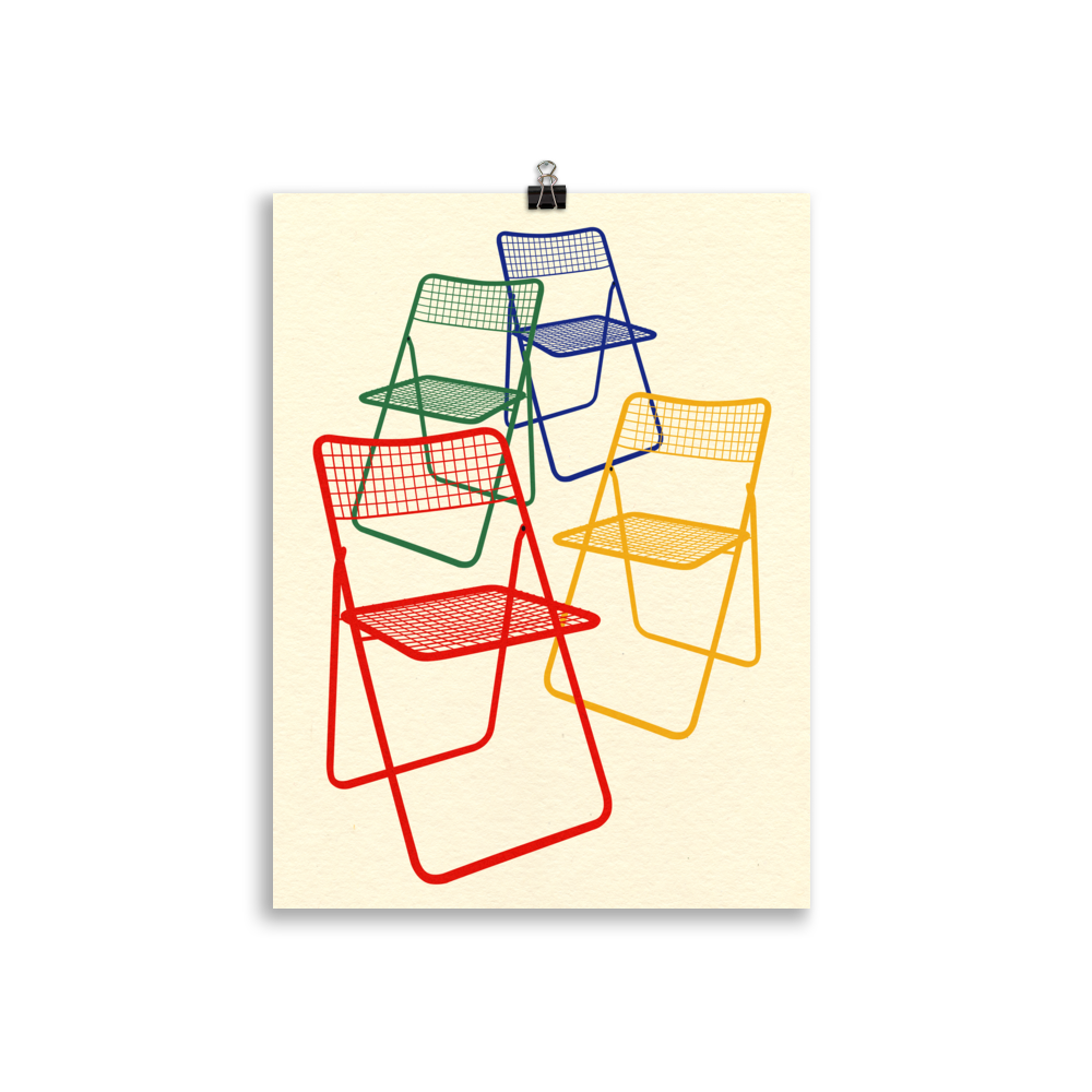 Poster Art Print Illustration – Ted Net Chair Red Yellow Green Blue