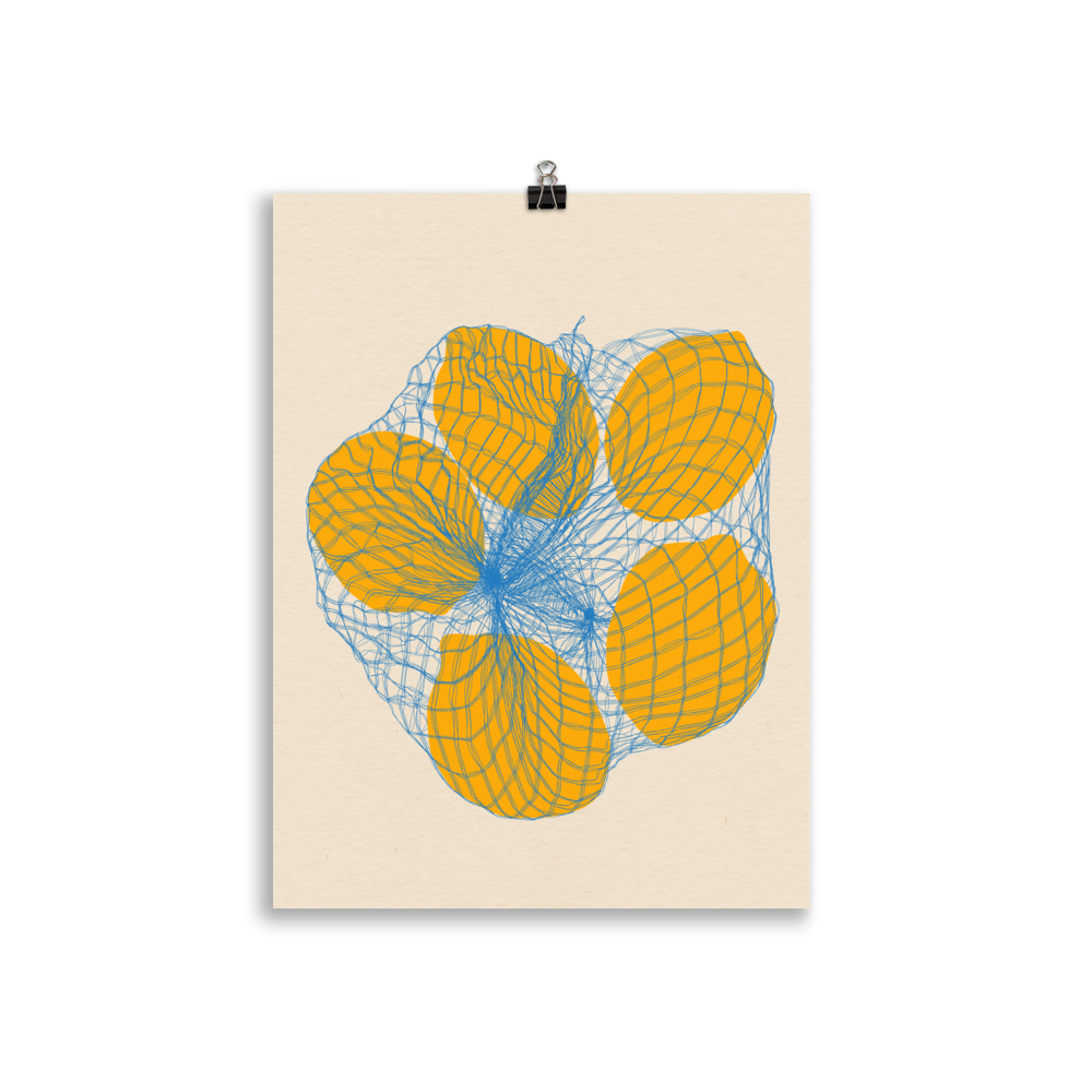 Poster Art Print Illustration – Five Lemons in a net bag